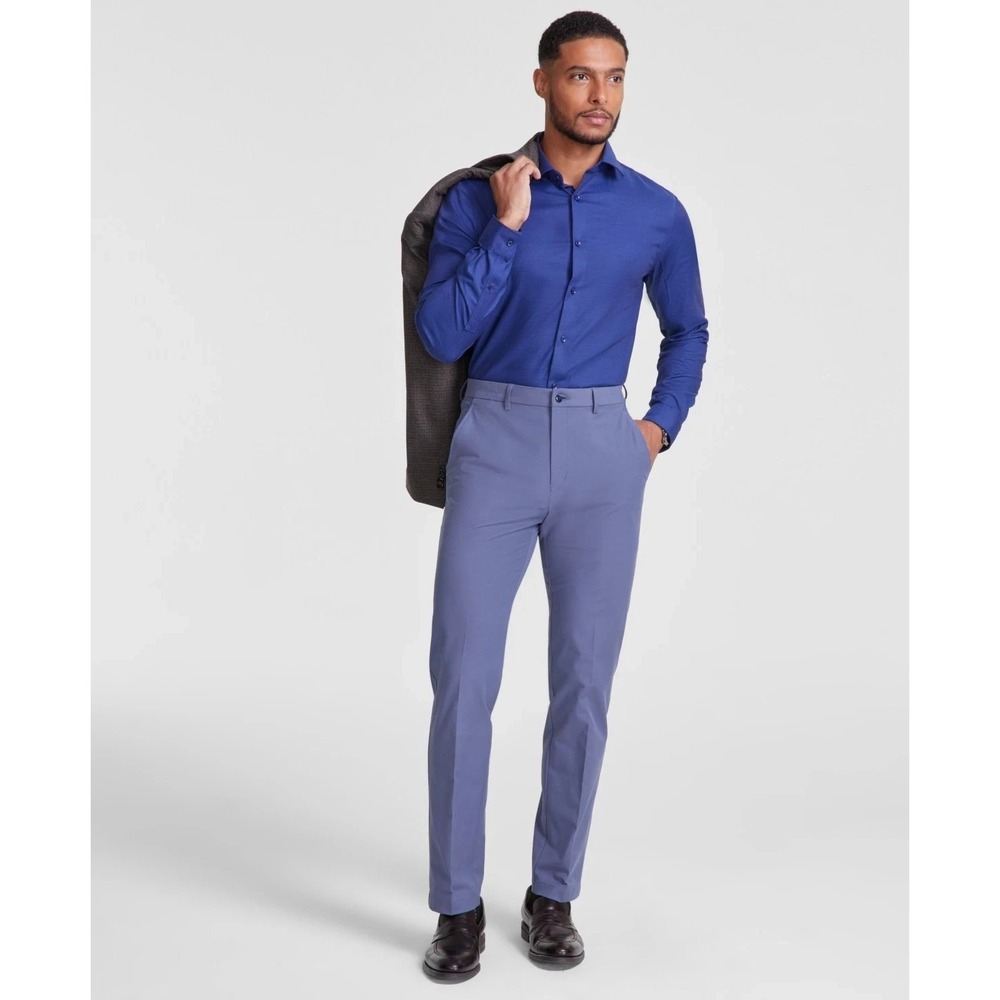 Michael Kors Mens Classic fit Dress Pants 36W 29L Ash Blue Solid Stretch - Picture 2 of 11